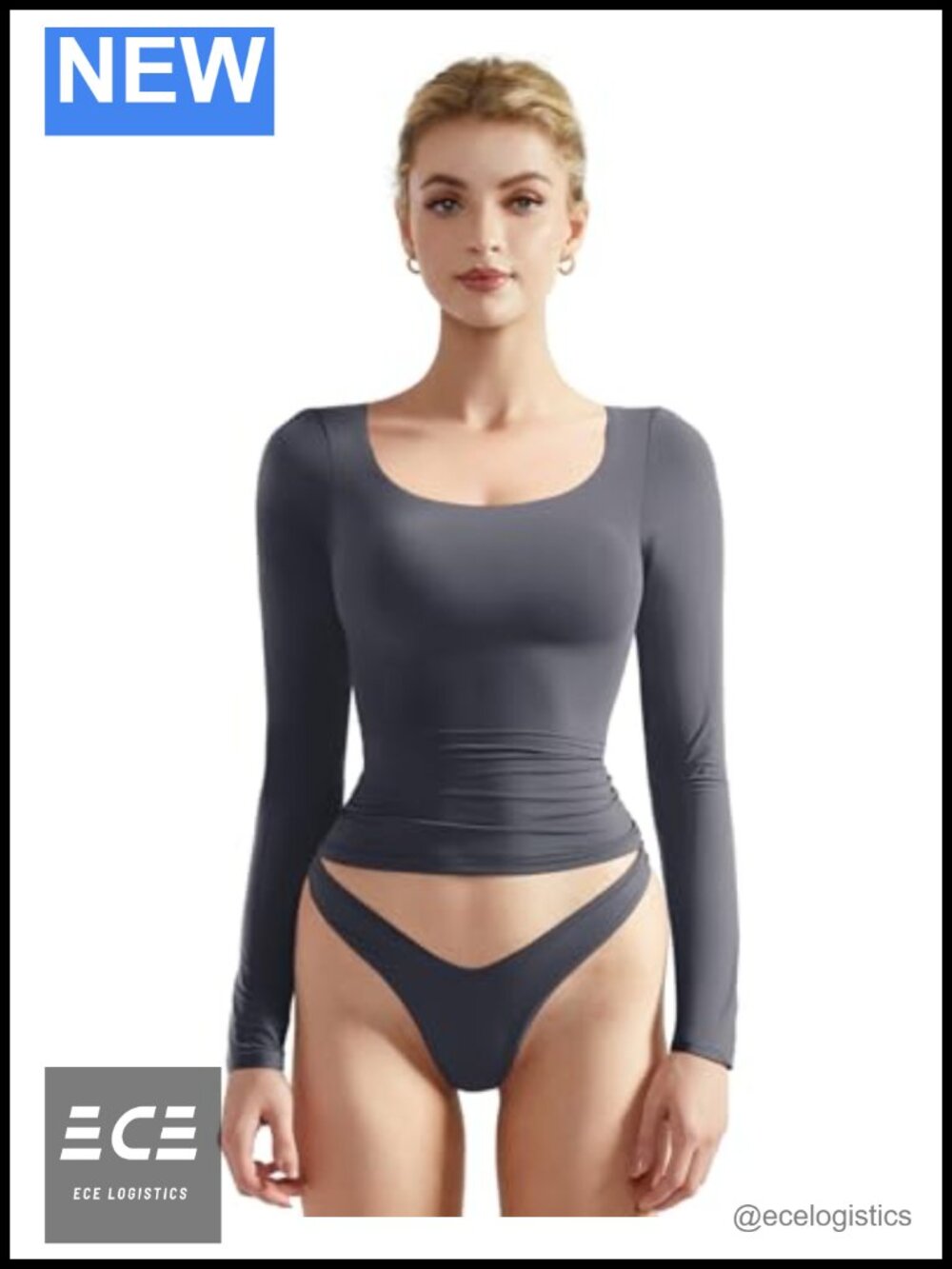 Double Lined Scoop Neck Long Sleeve Fitted Crop Top - Buttery Soft Stretch